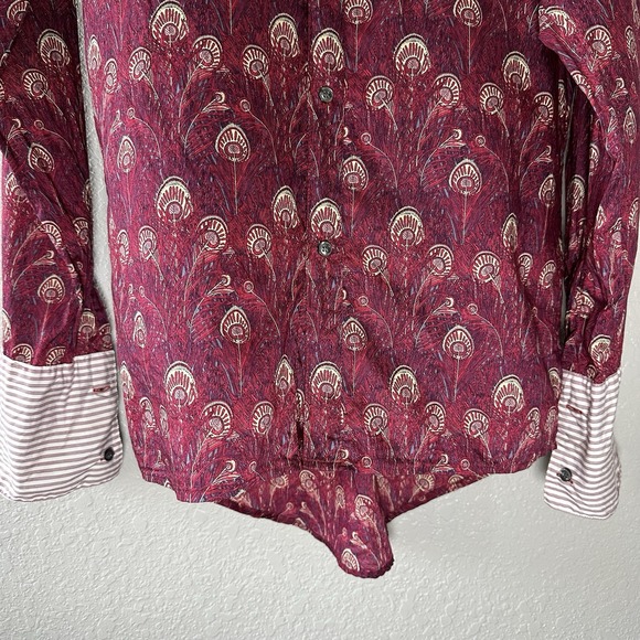 Field Womens Shirt M Made in England Peacock Print‎ Cotton Retro Long Sleeve - Picture 5 of 13